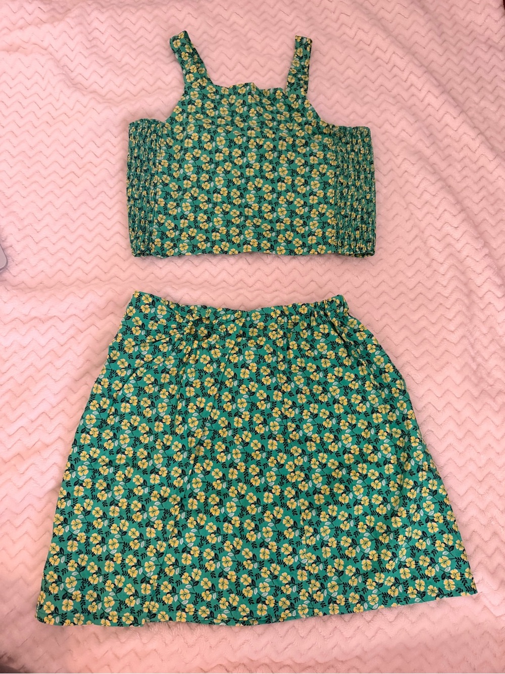 Zara Green Floral Crop Top & Skirt Set